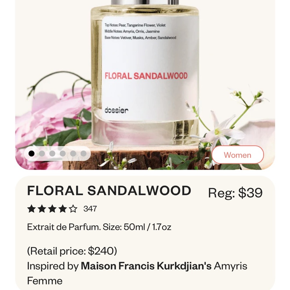 FLORAL SANDALWOOD Perfume 
Extrait de Parfum. Size: 50ml / 1.7oz
